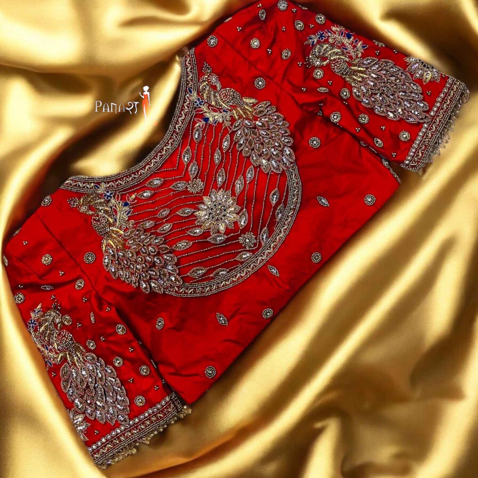 Red peacock work blouse 