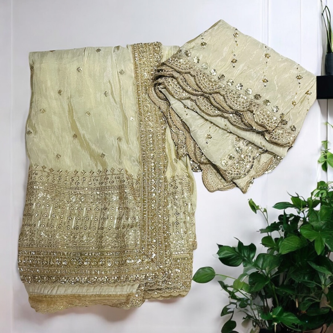 Golden hand work nauvari unstiched