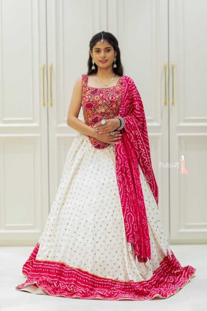White & Pink navratri Lehenga 