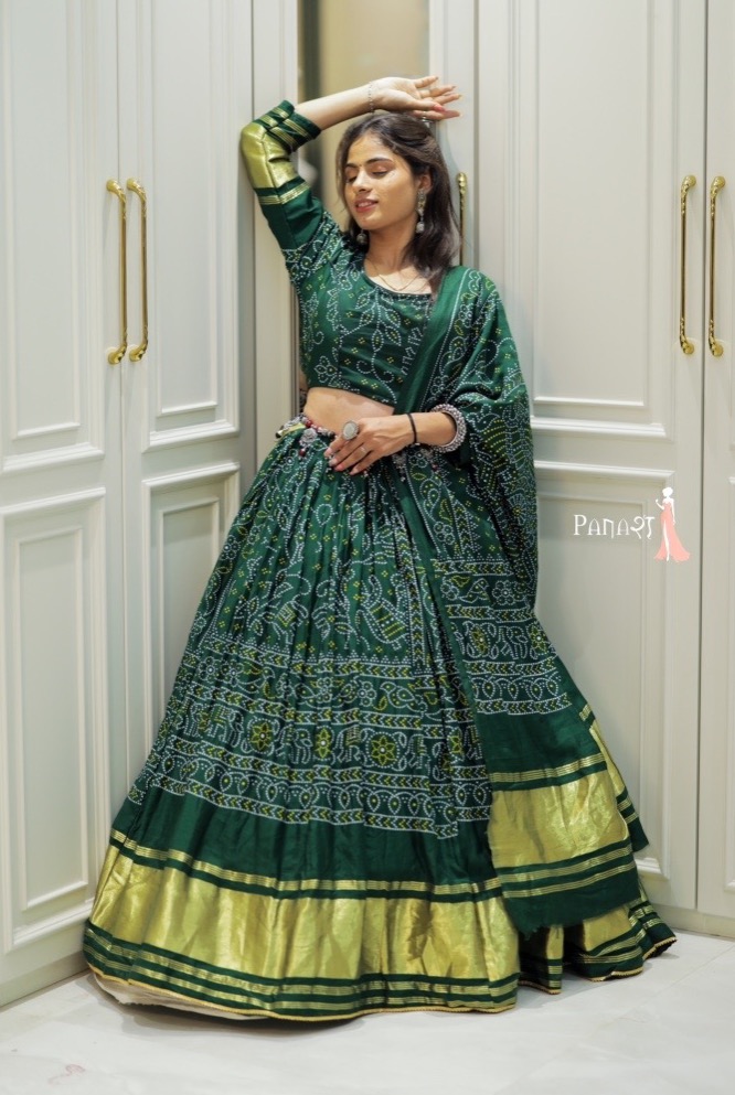 Green Bandhani navratri lehenga 