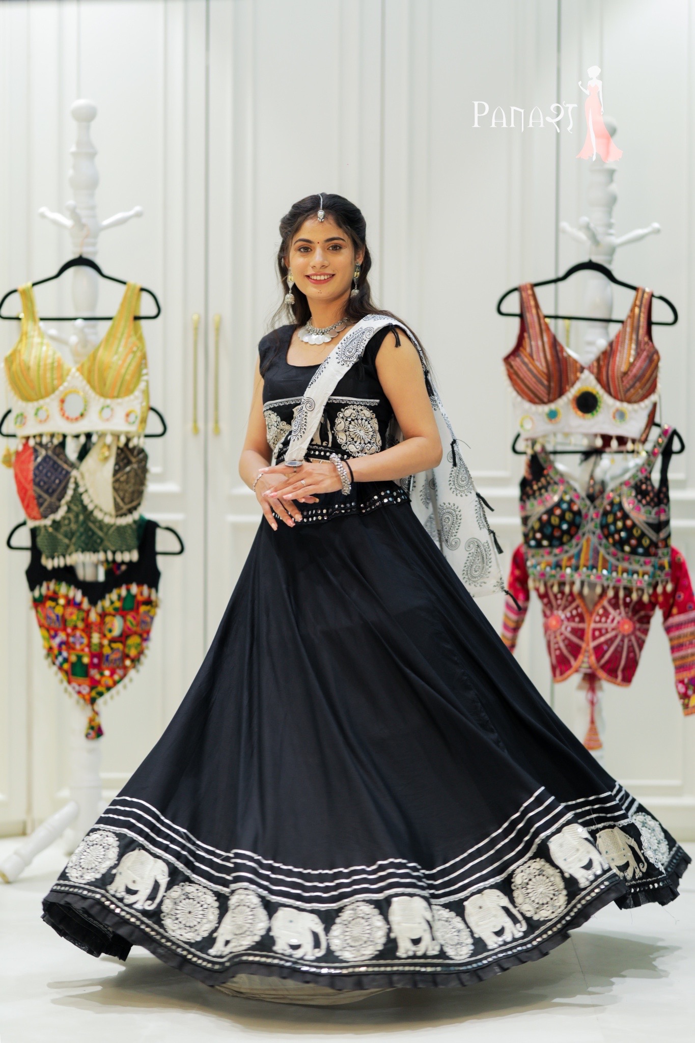 Black & White Navratri Lehenga 