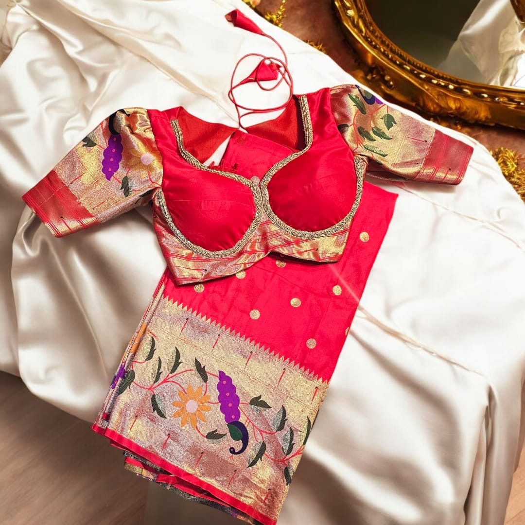 Red Butti paithani Navwari saree 