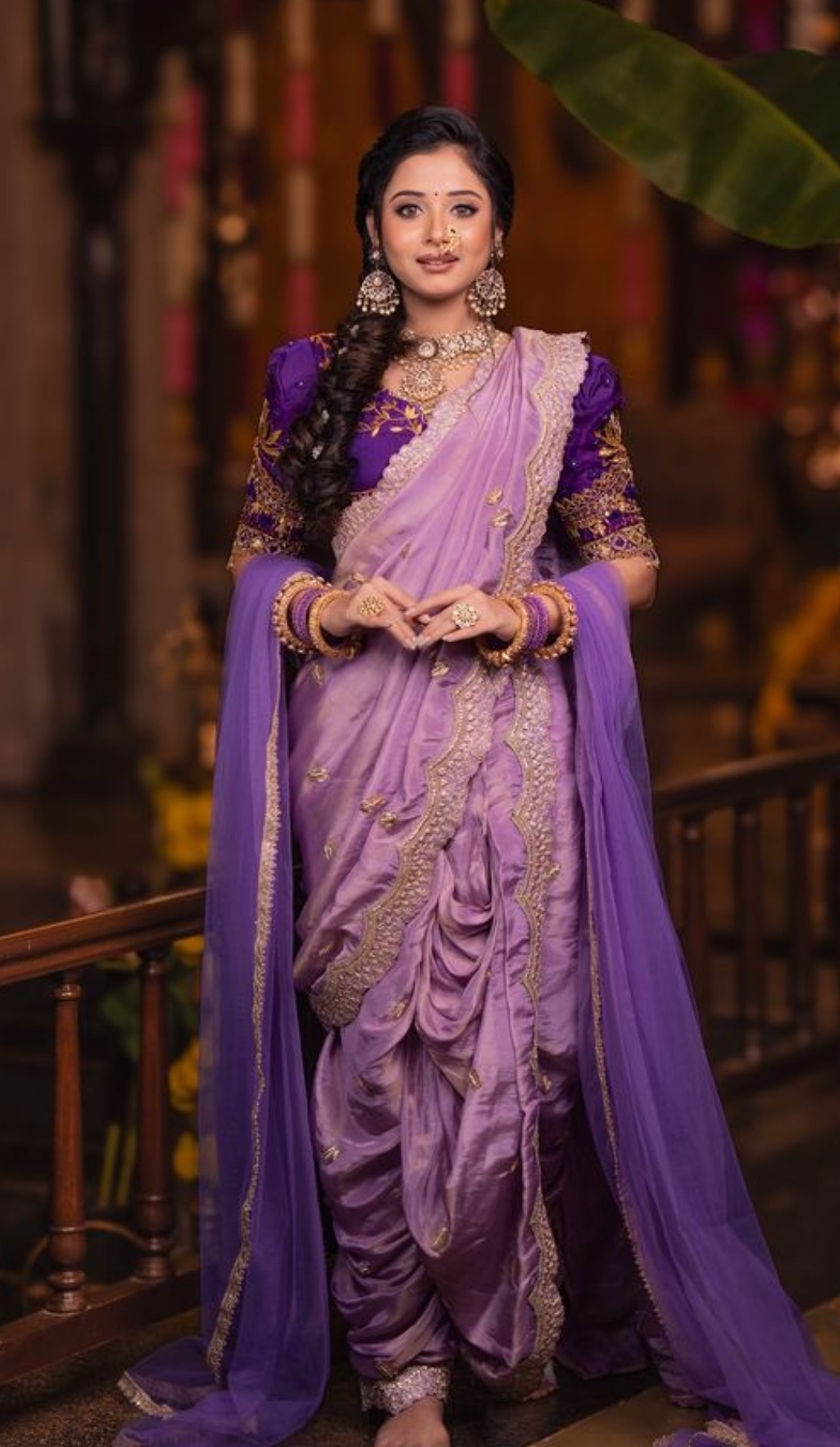 Lavender Nauvari  saree 