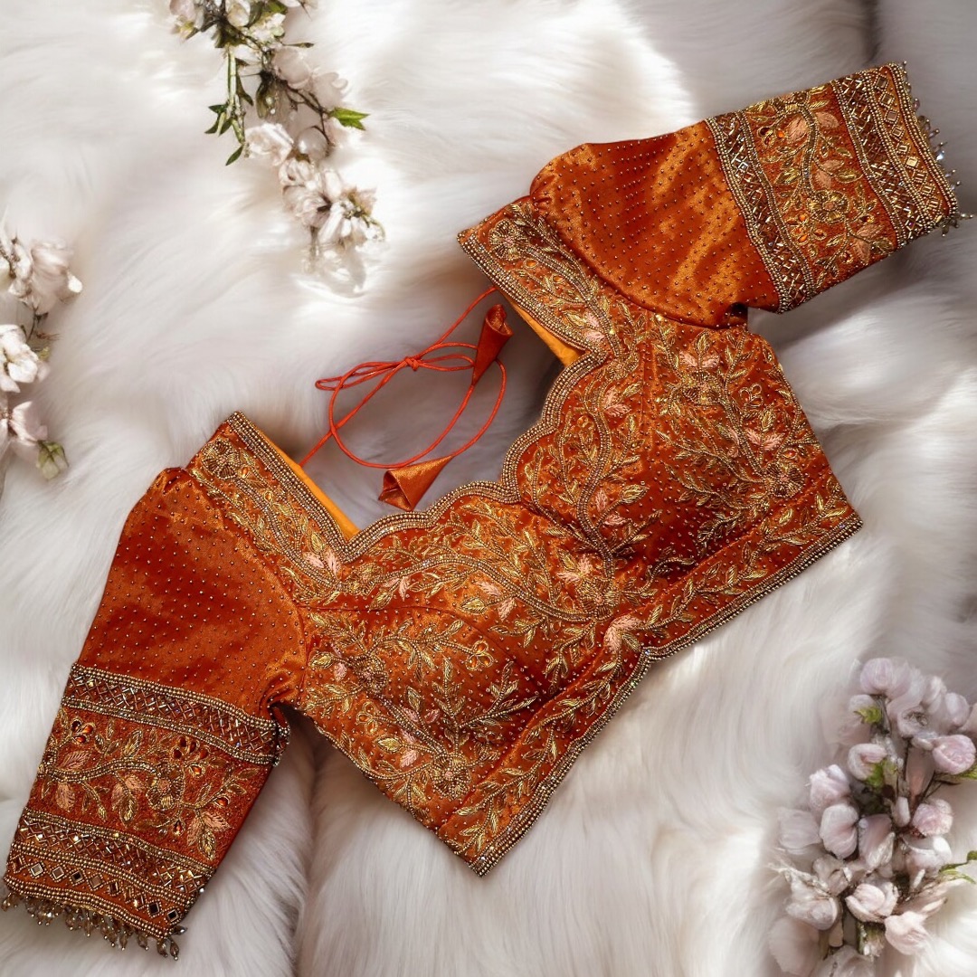 Orange aari work blouse 