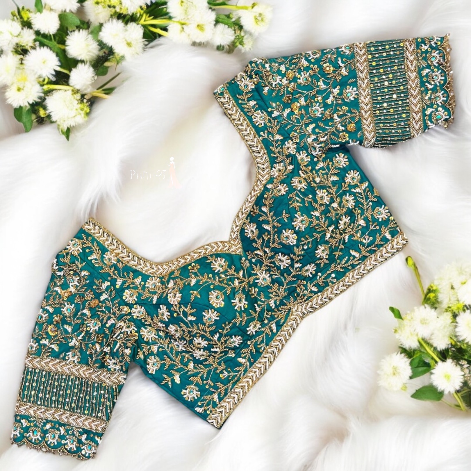 Green Full work aari awork blouse