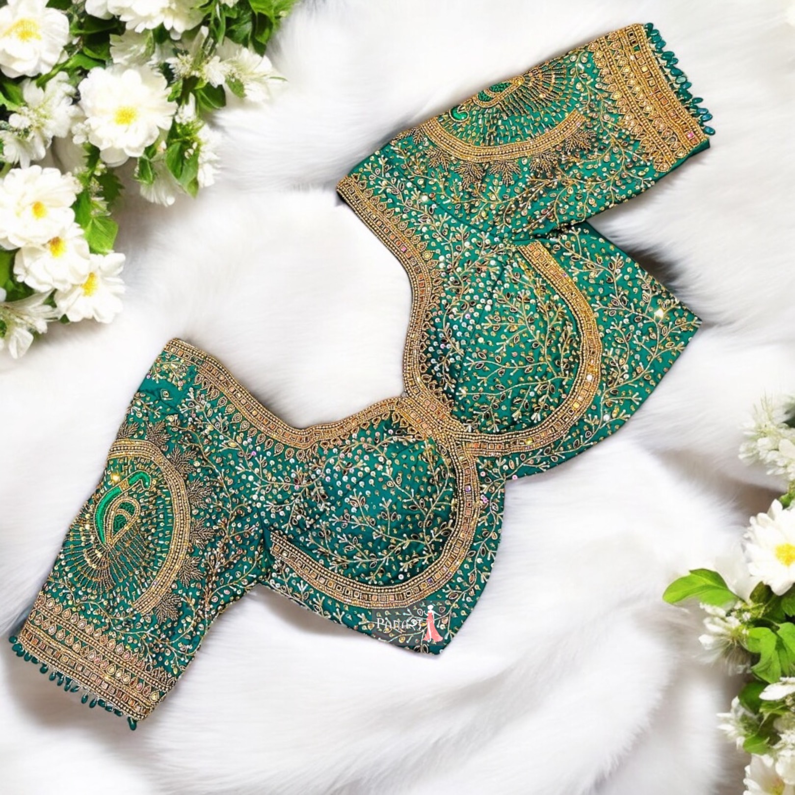 Green aari work blouse
