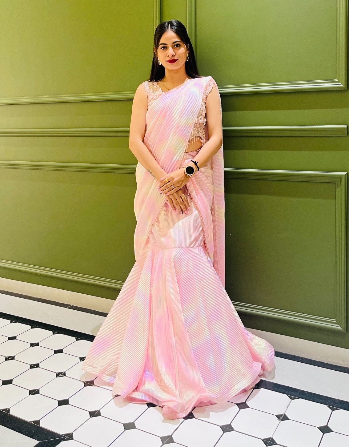 Pink Fishcut Saree lehenga 