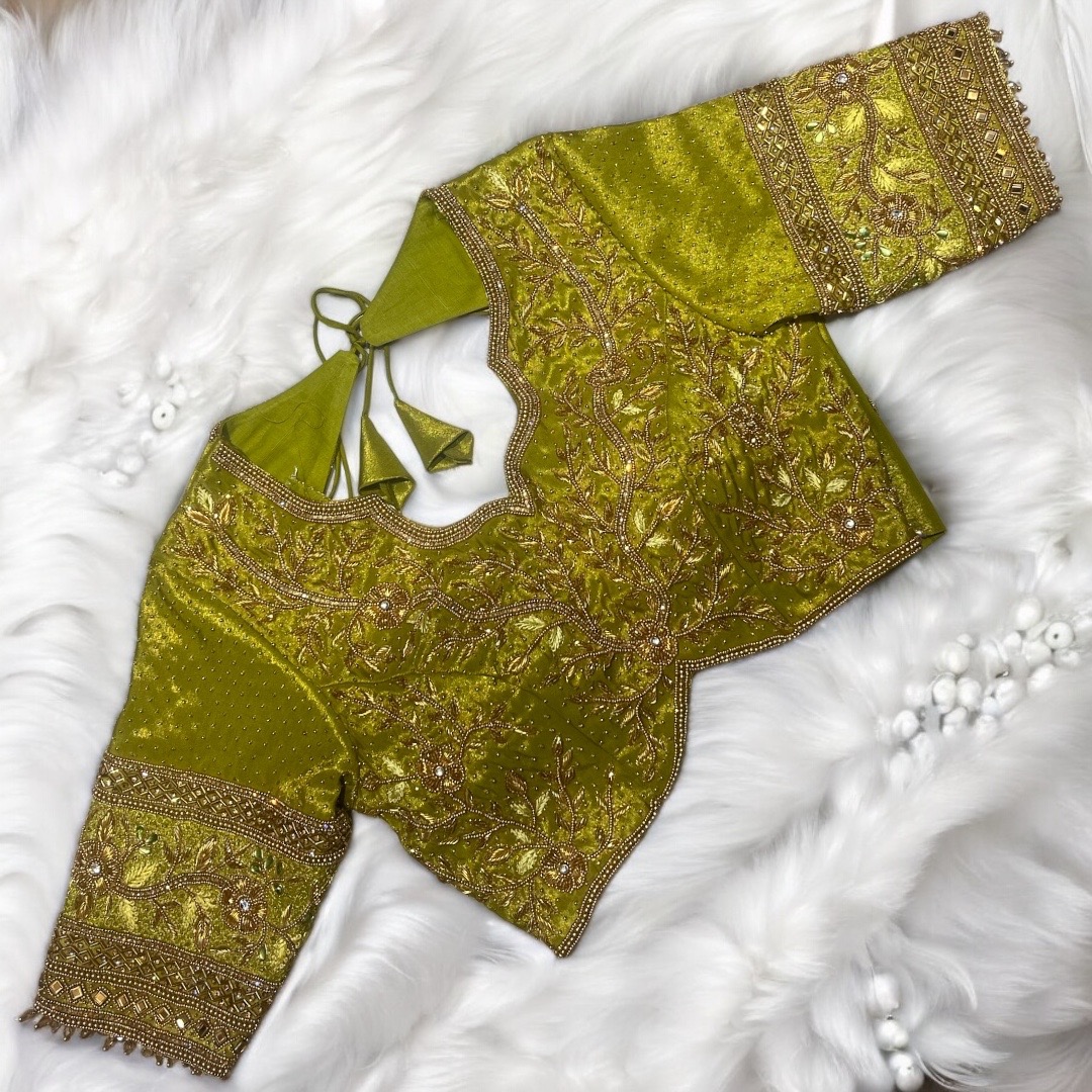 parrot green work  blouse