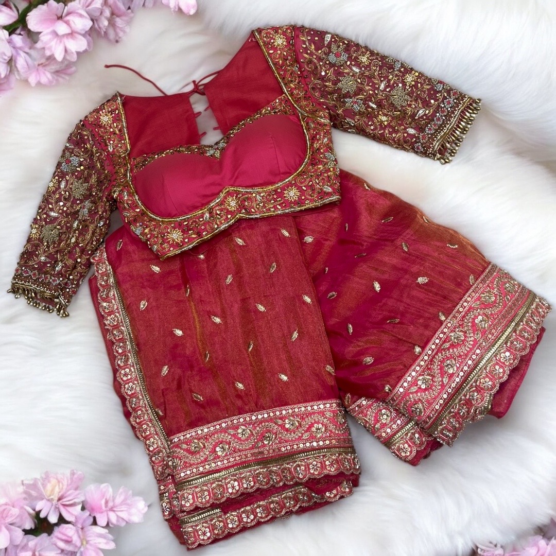 Pink unstiched saree