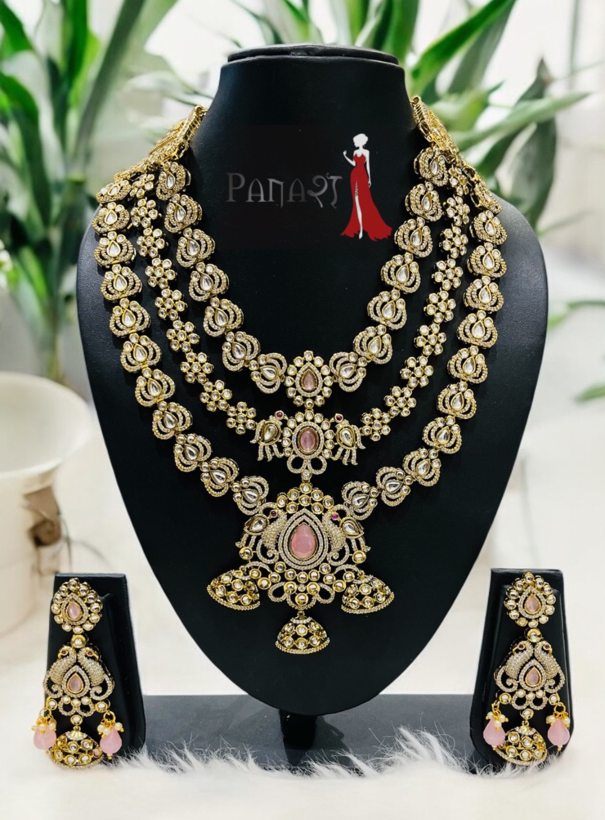 Pink layer kundan set