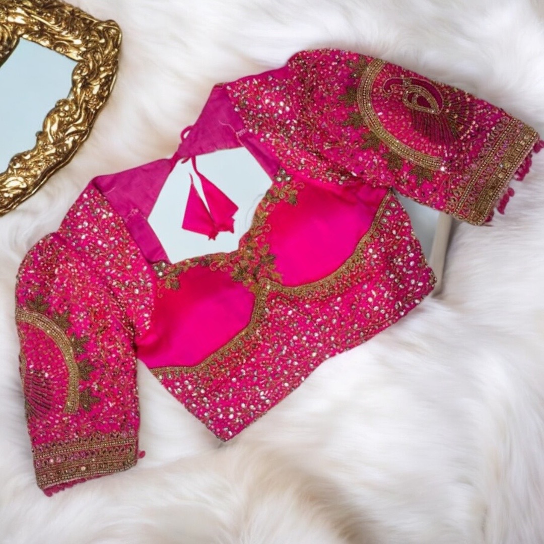 Pink  Peacock work blouse