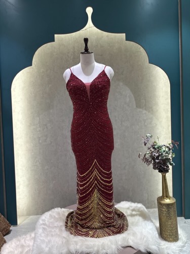 Maroon sequins bodycone gown