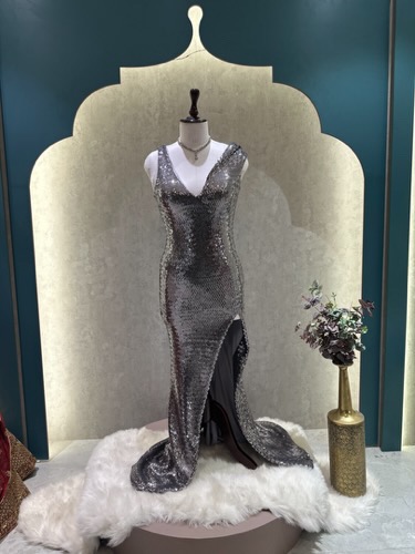 Silver sequins bodycon gown