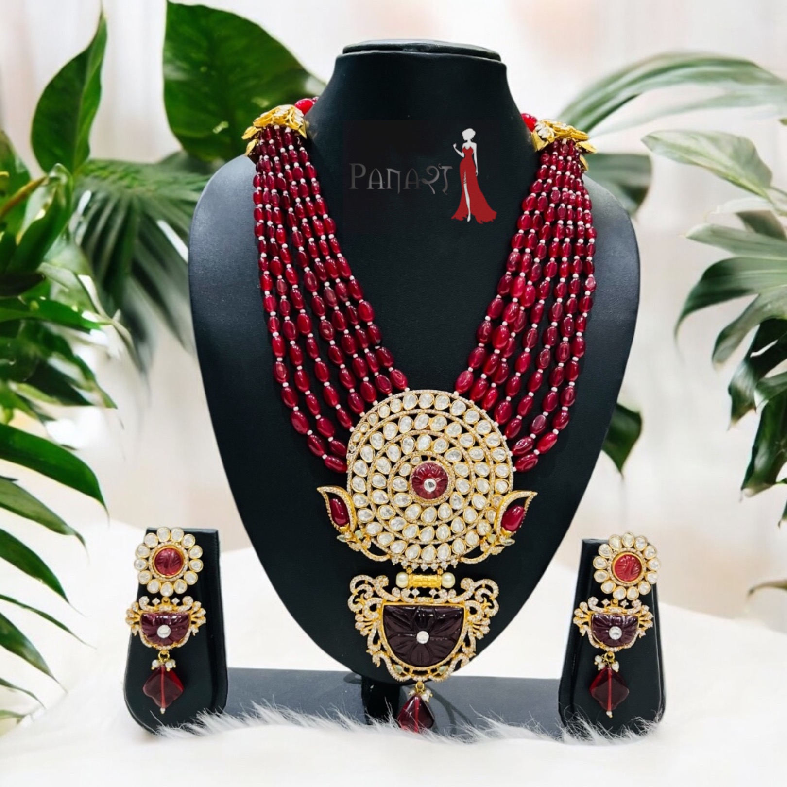 Maroon long kundan set