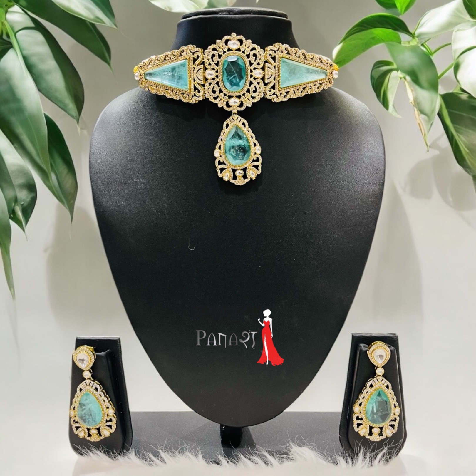 mint green kundan set