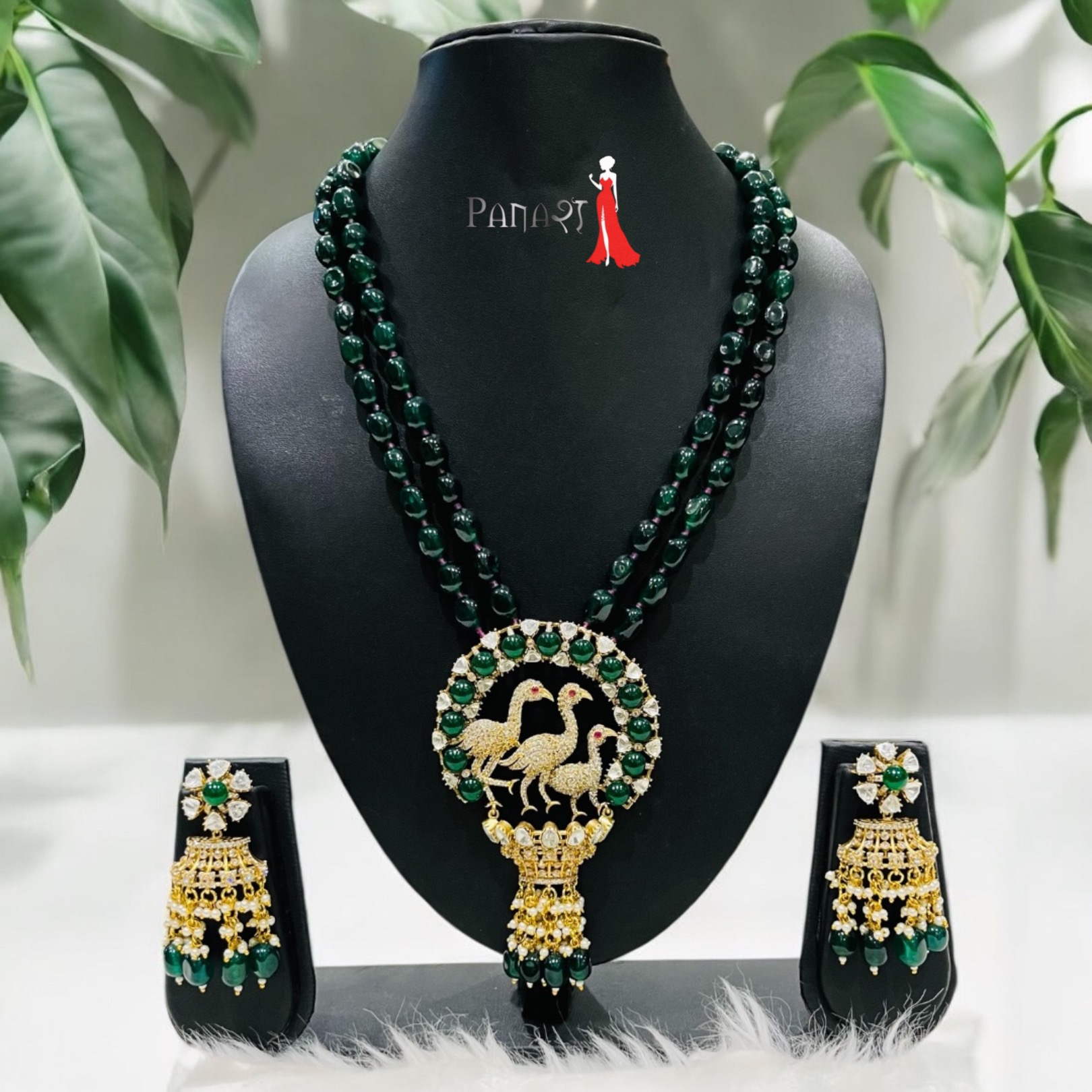 Green Kundan Long set