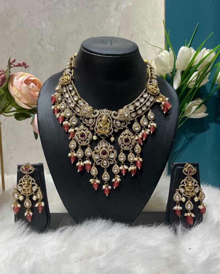 Pink ad kundan set 