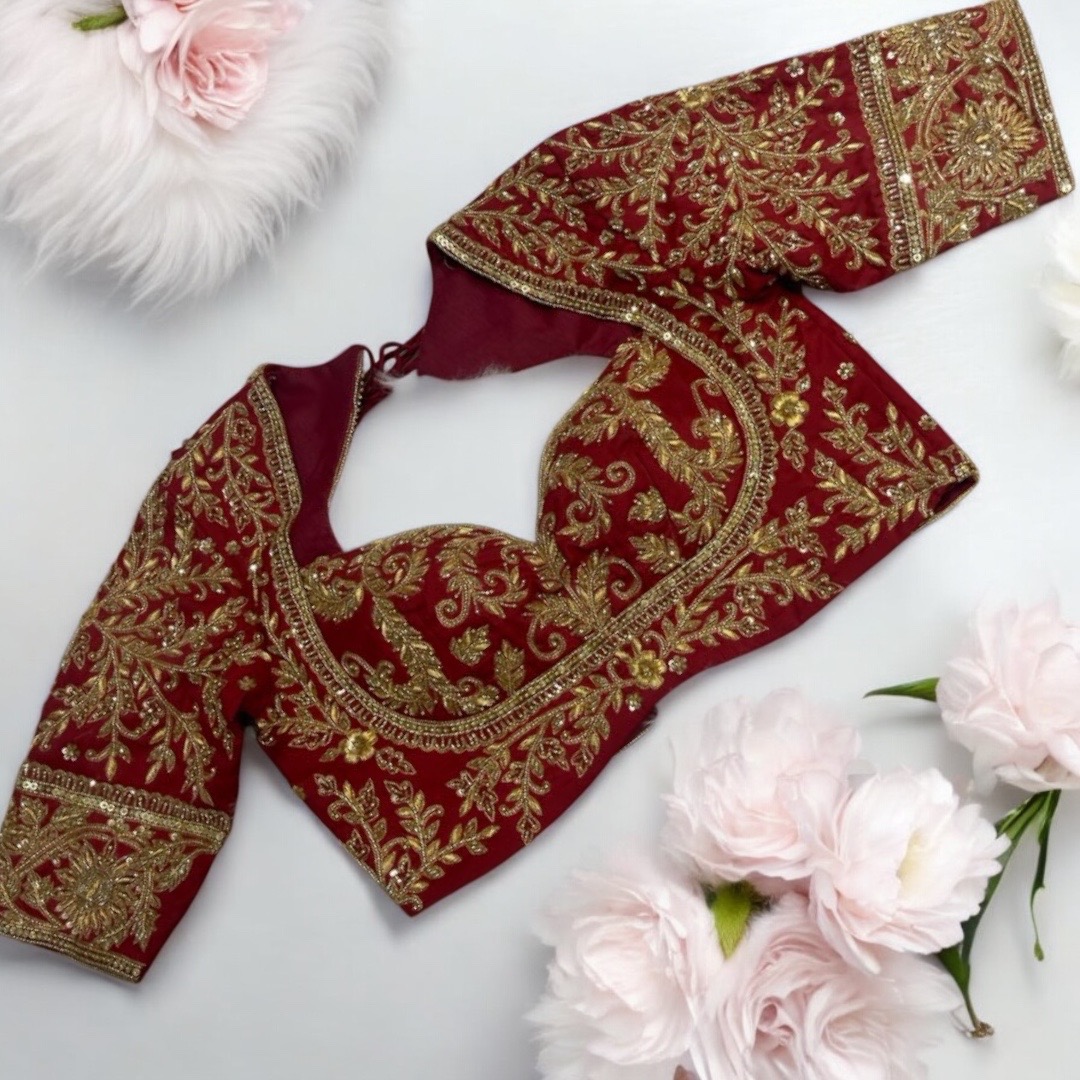 Maroon Aari Work Blouse 