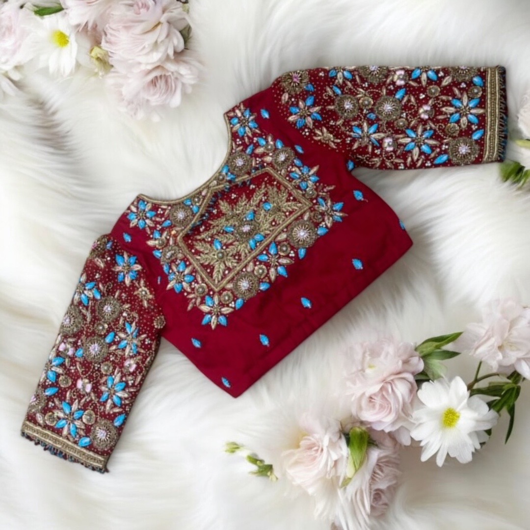 Red Aari Work Blouse