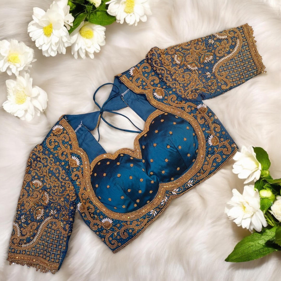 Teal blue handwork blouse