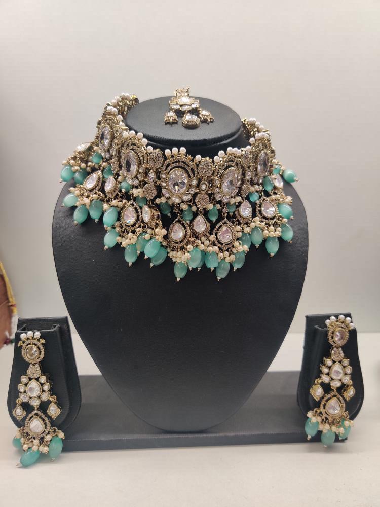 Mint green kundan set