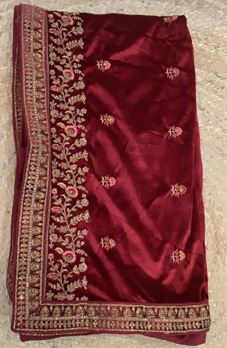 Maroon velvet shela 
