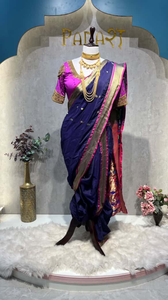 Purple kathpadar nauvari 