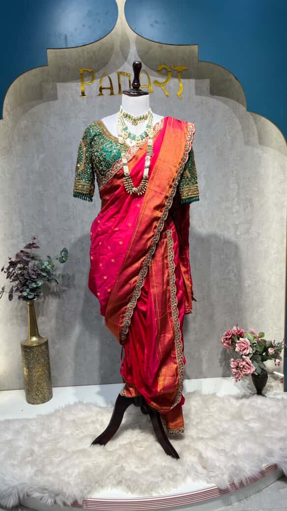 Pink kathpadar nauvari 