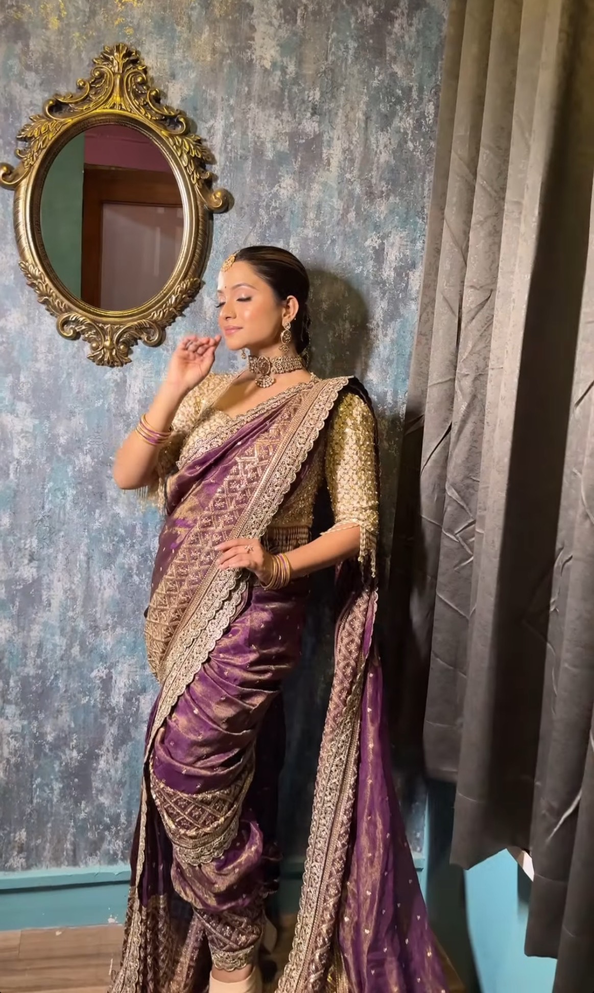 Purple Devsena nauvari saree