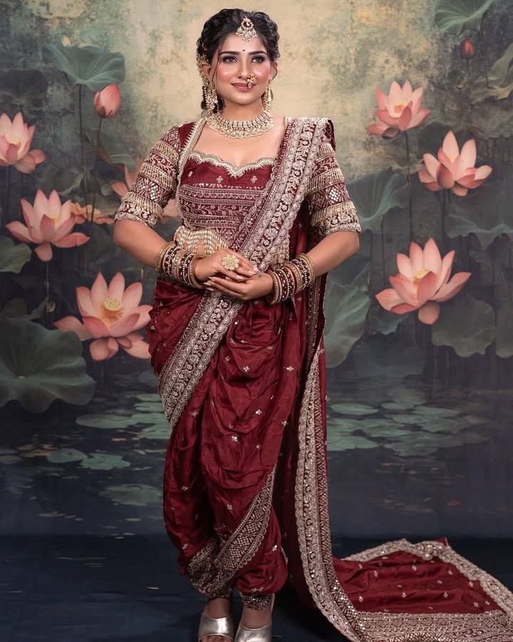 Maroon Nauvari Saree