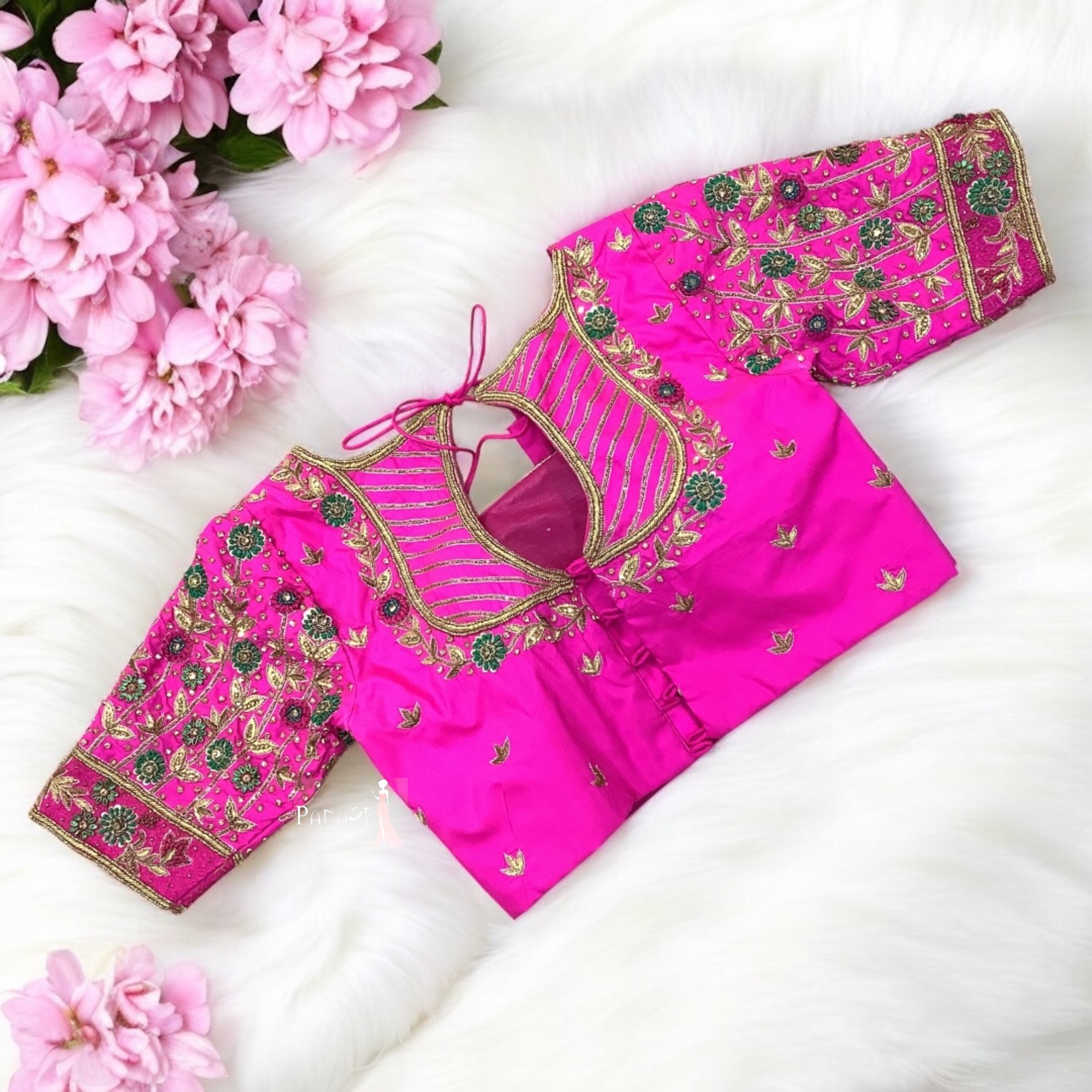 Pink Aari Work Blouse