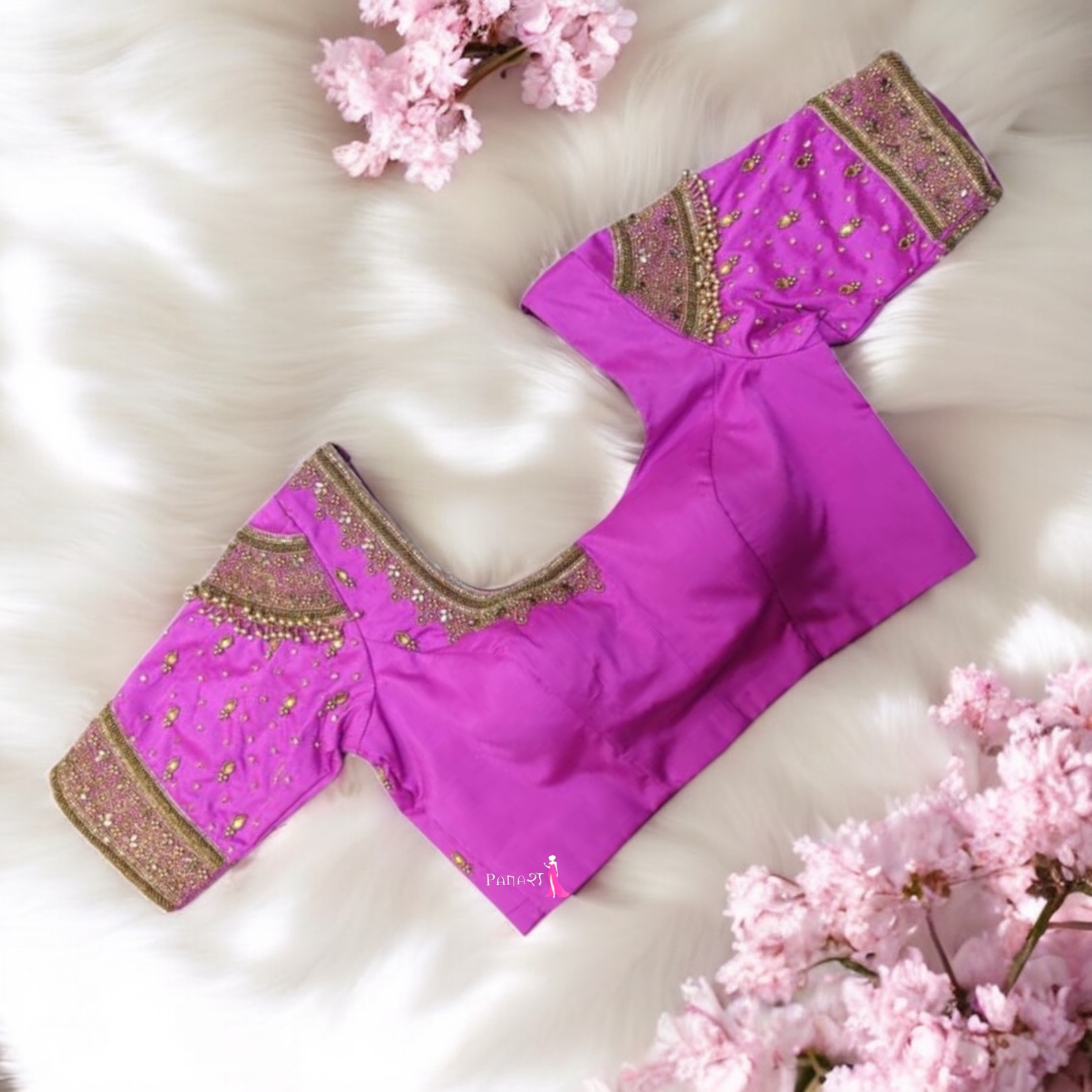 Purple Aari Work Blouse