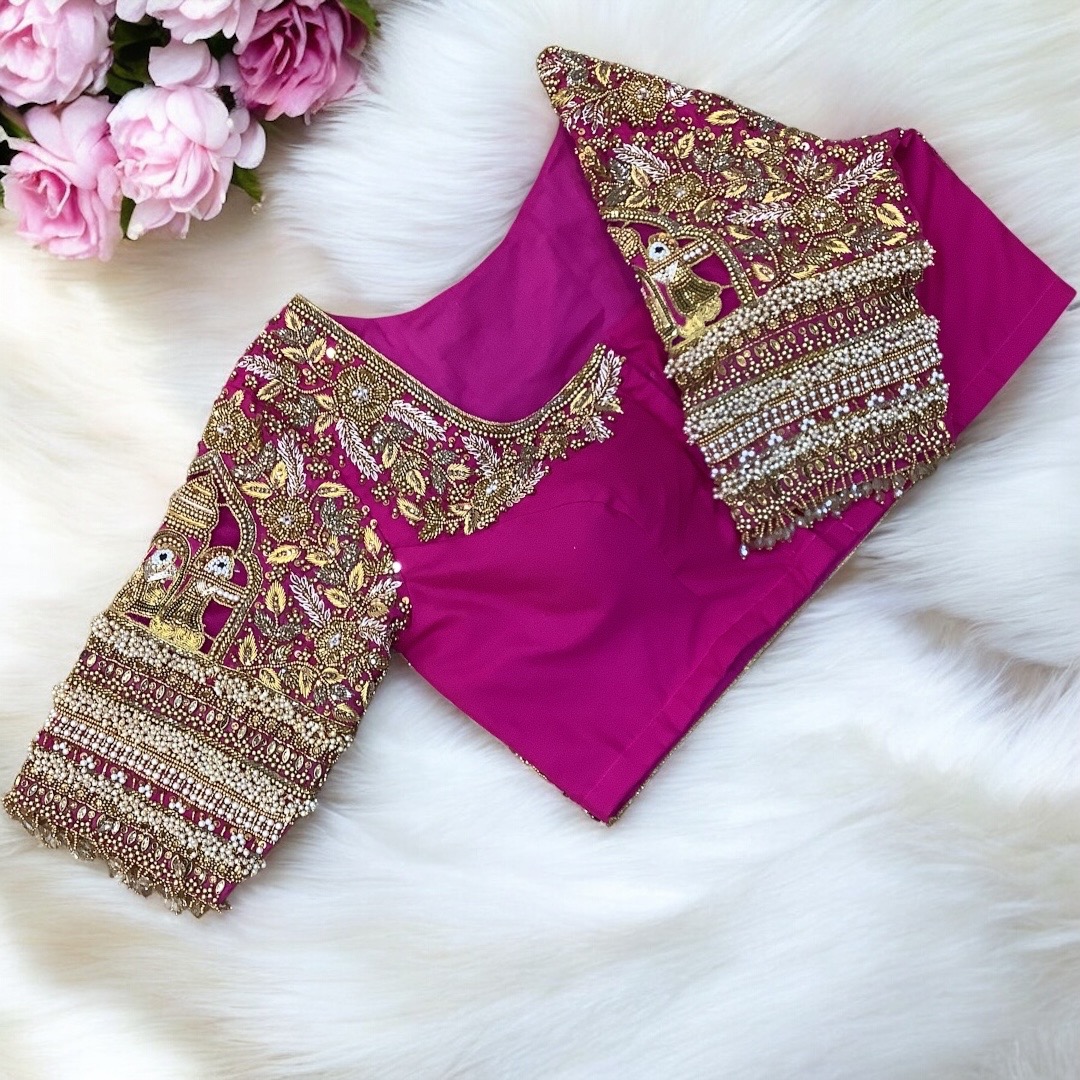 Pink bridal full work blouse 
