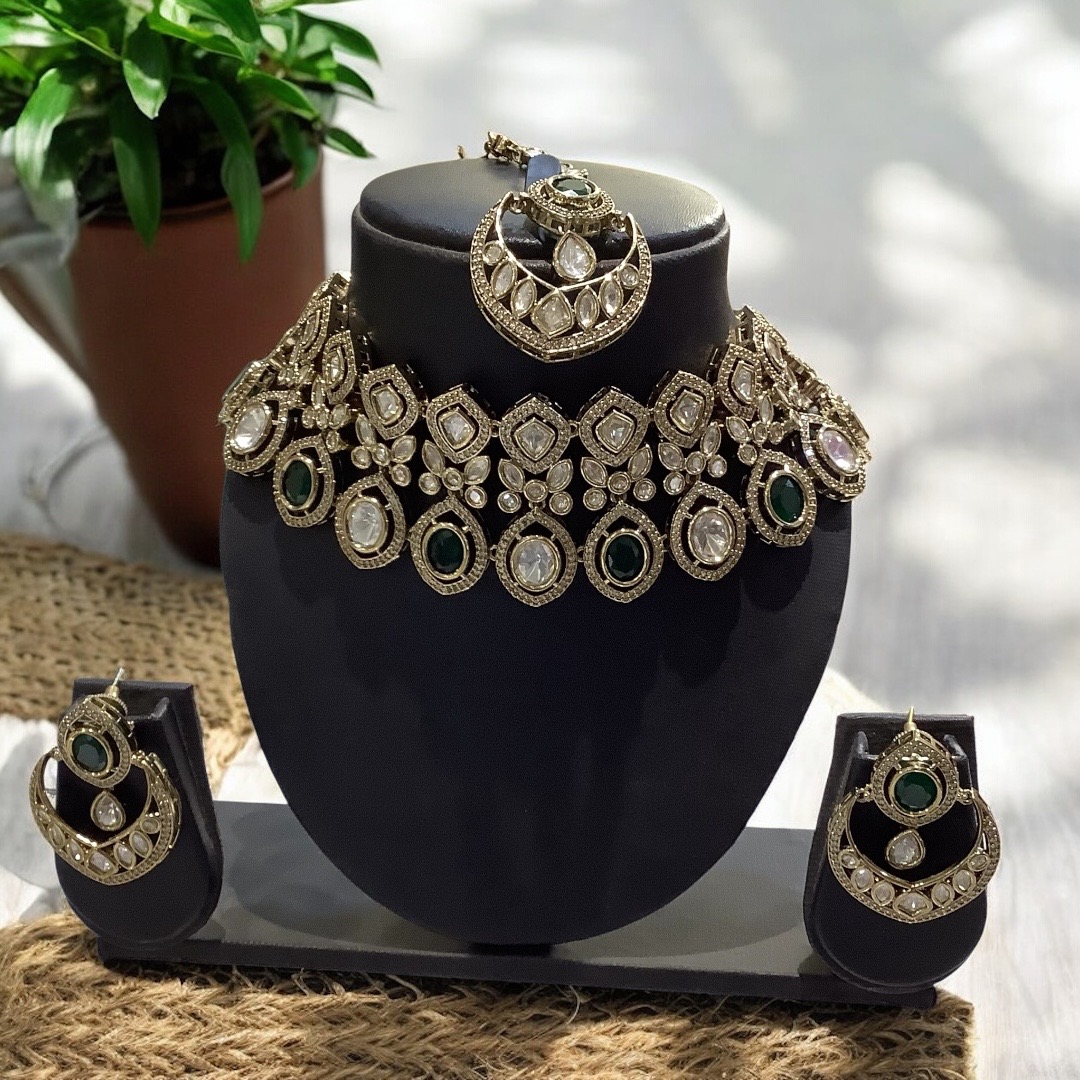 Green Pachi Kundan set