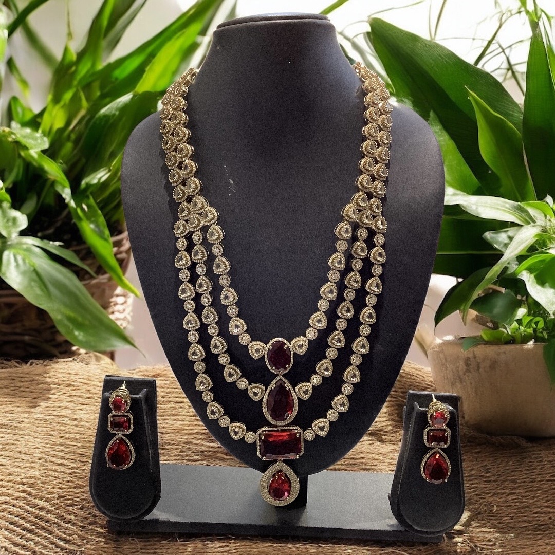 Red kundan ad long set 