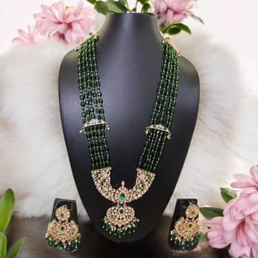 Green pachi kundan long set 