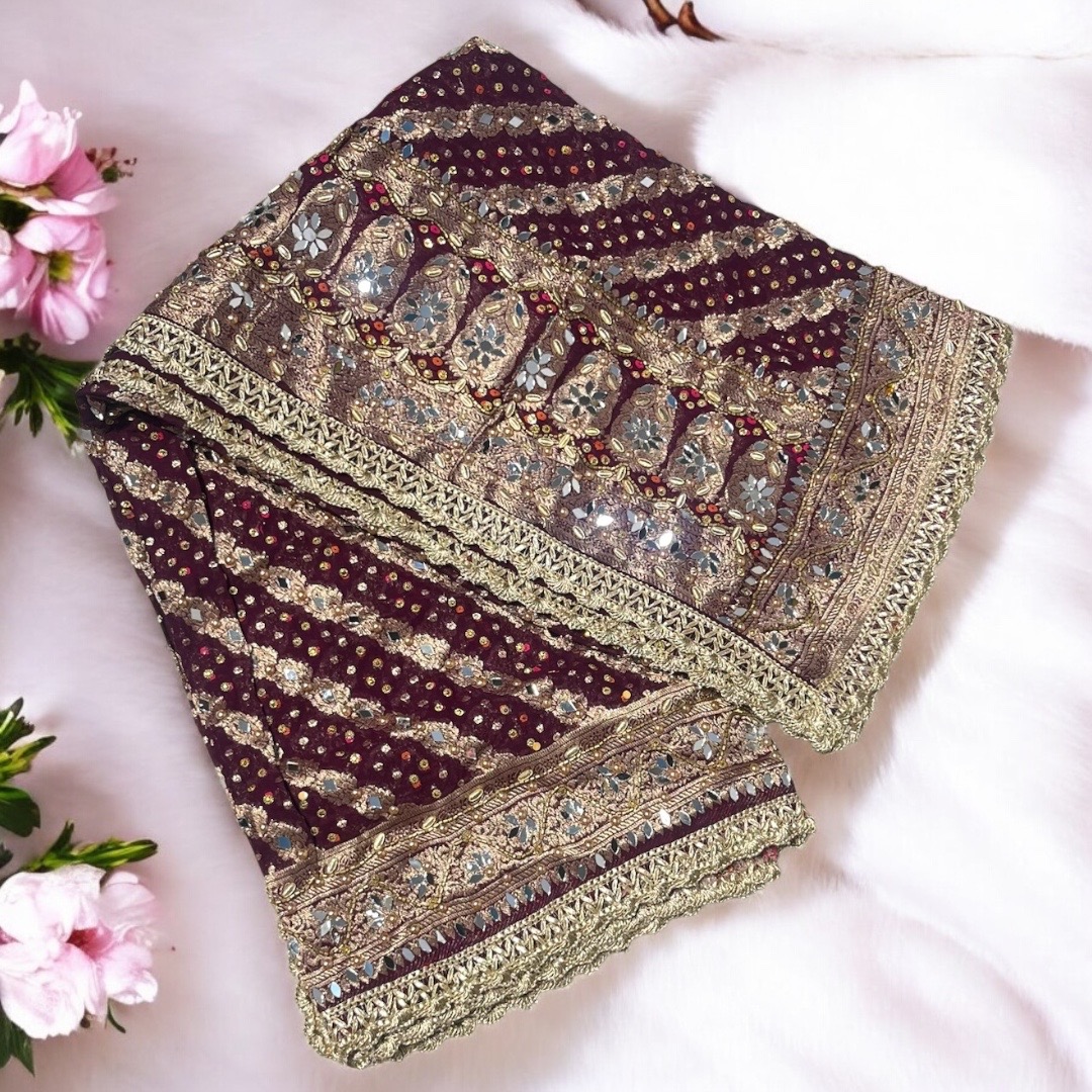 Wine Handwork Duptta 