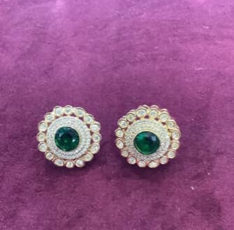Green Kundan stud 
