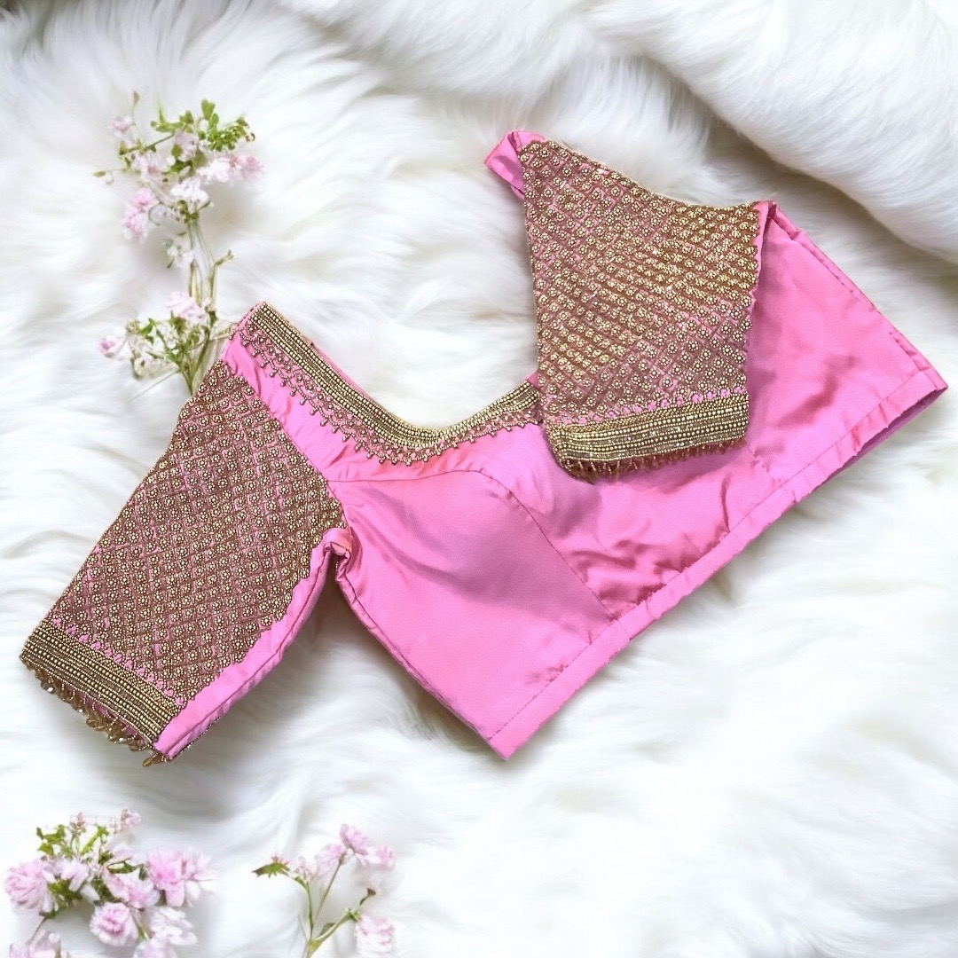 Baby Pink aari work blouse