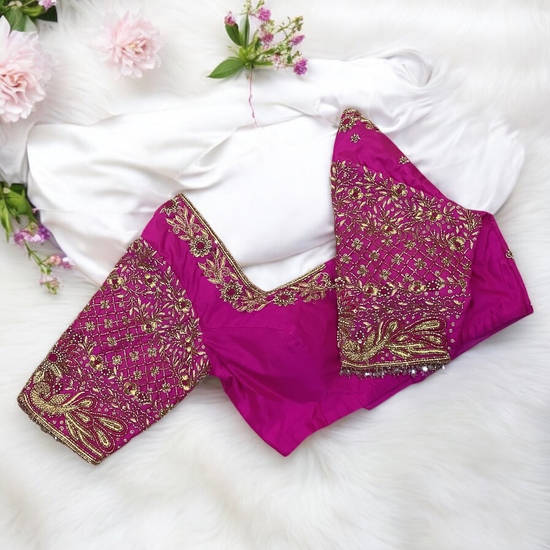 Pink Aari Work Blouse 