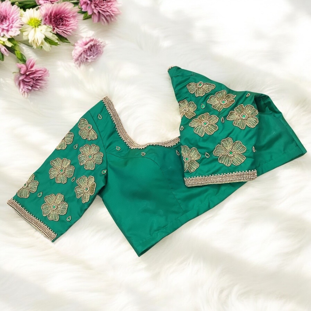 Green aari work blouse 