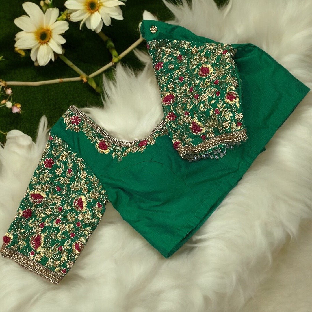 Green aari work blouse 