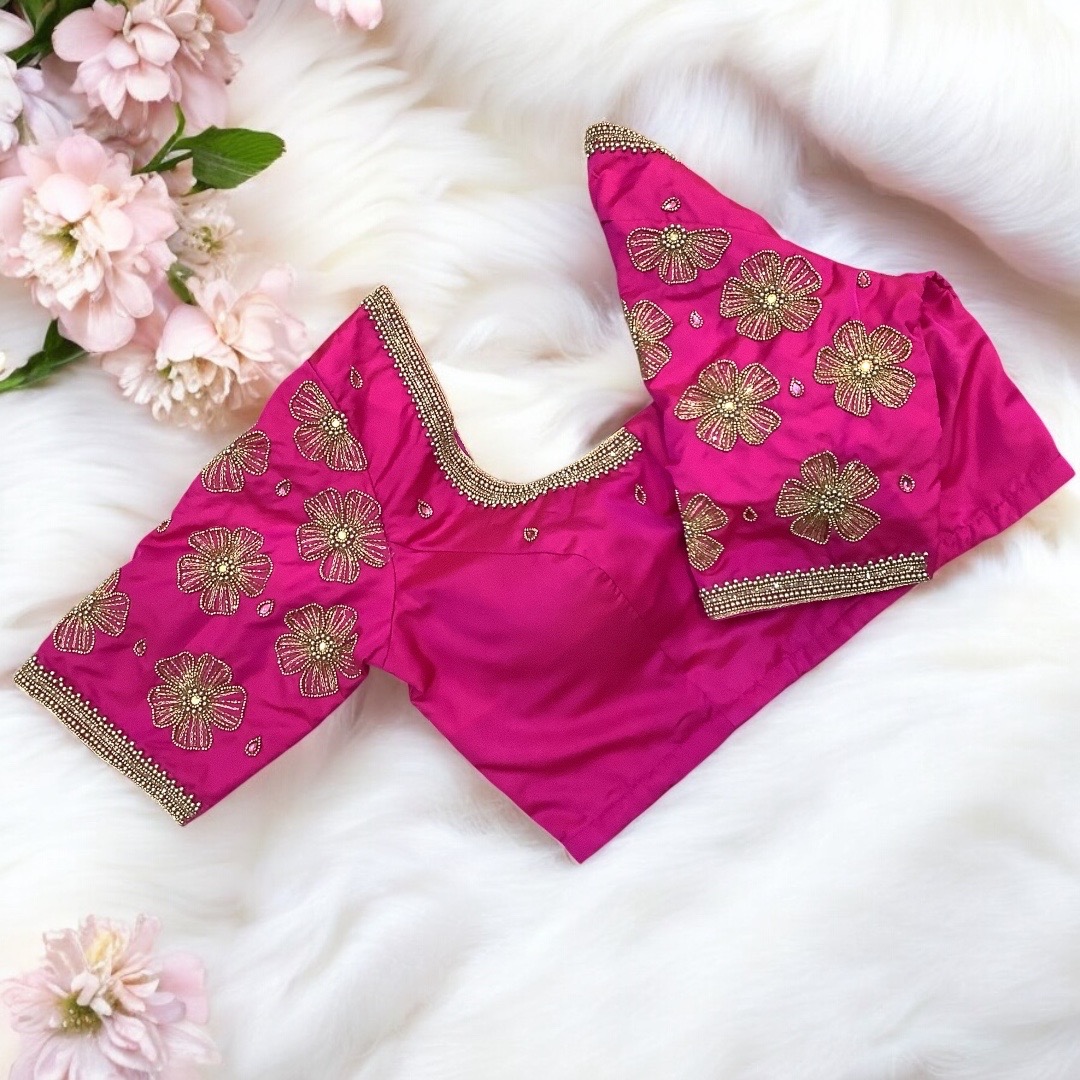pink aari work blouse