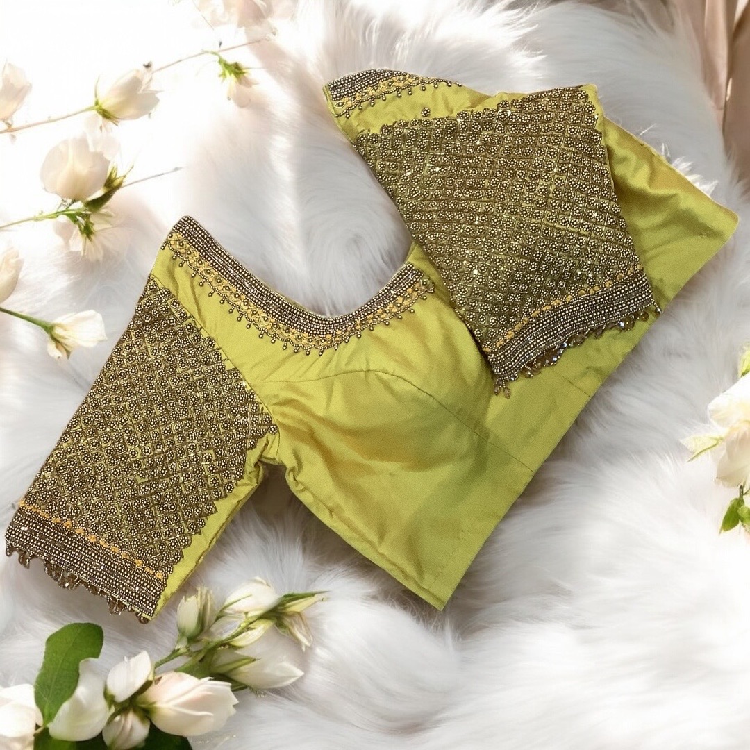 Yellow Aari work blouse 