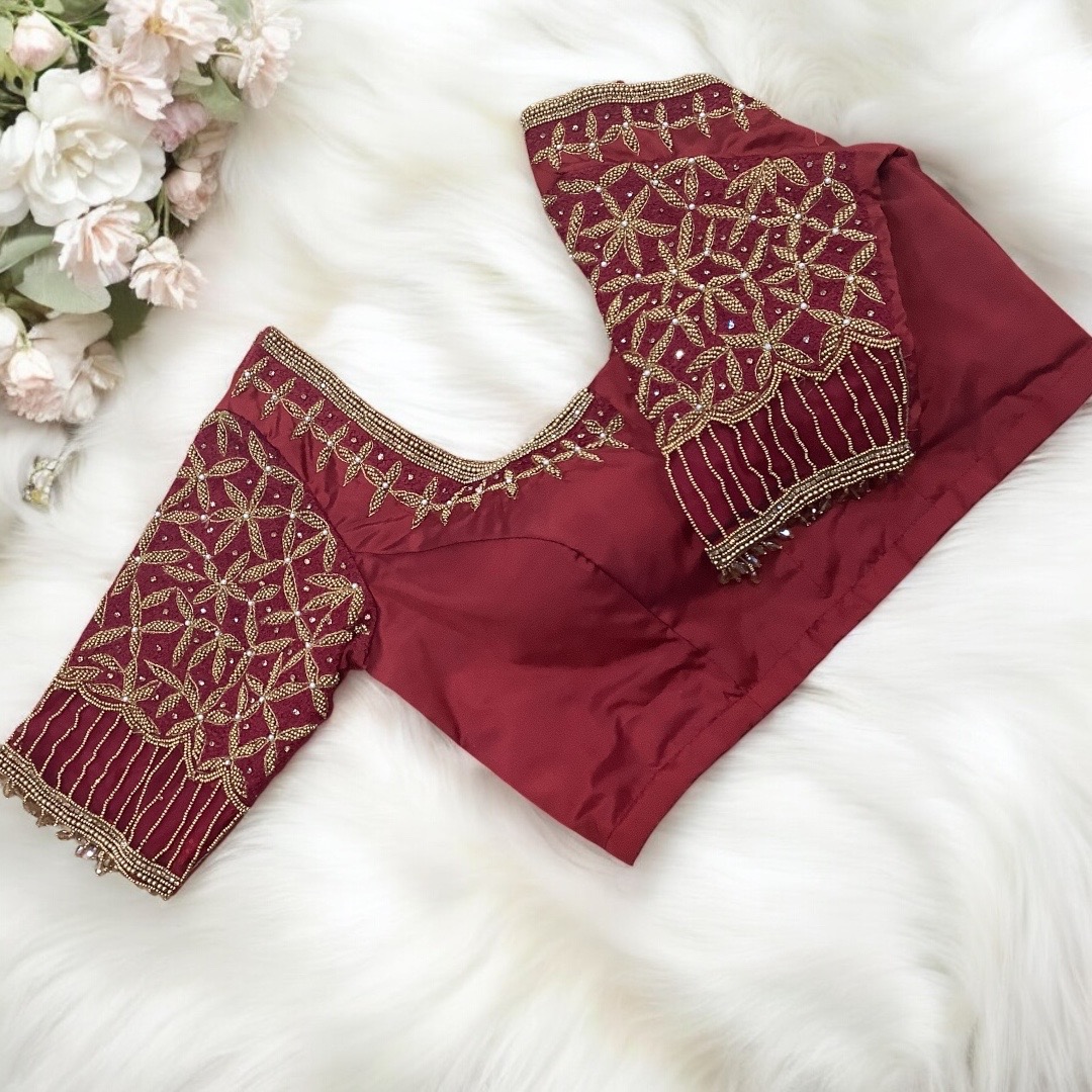 Maroon Aari Work Blouse 