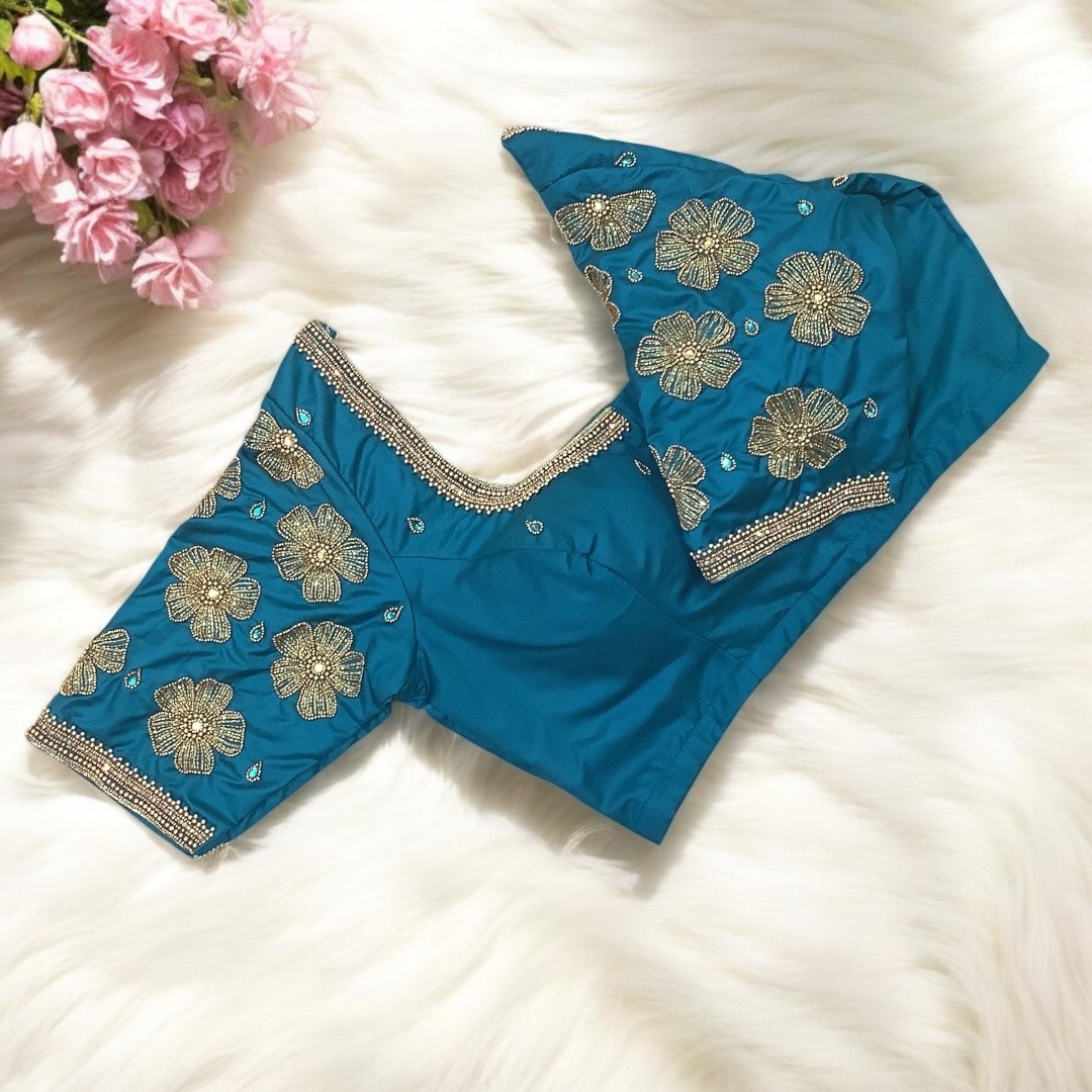 Sea Green Aari work blouse