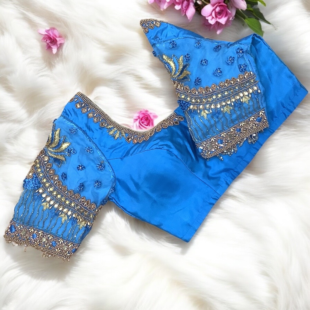 Blue Aari work blouse