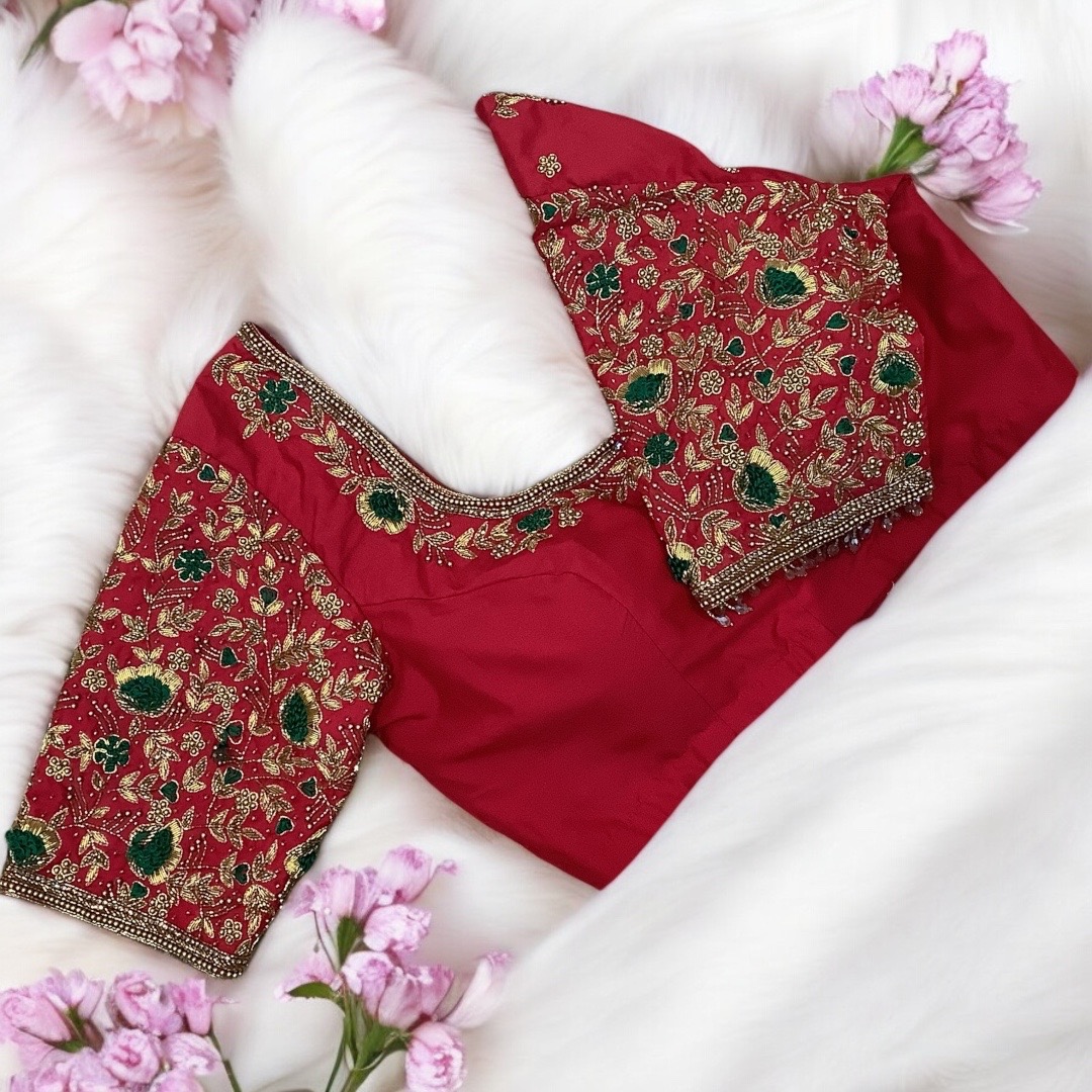 Red Aari work blouse 