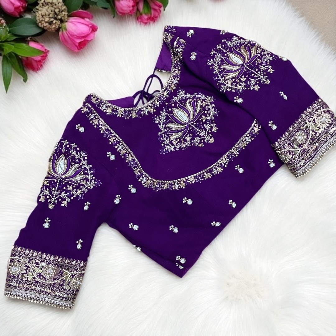 Purple aari work blouse