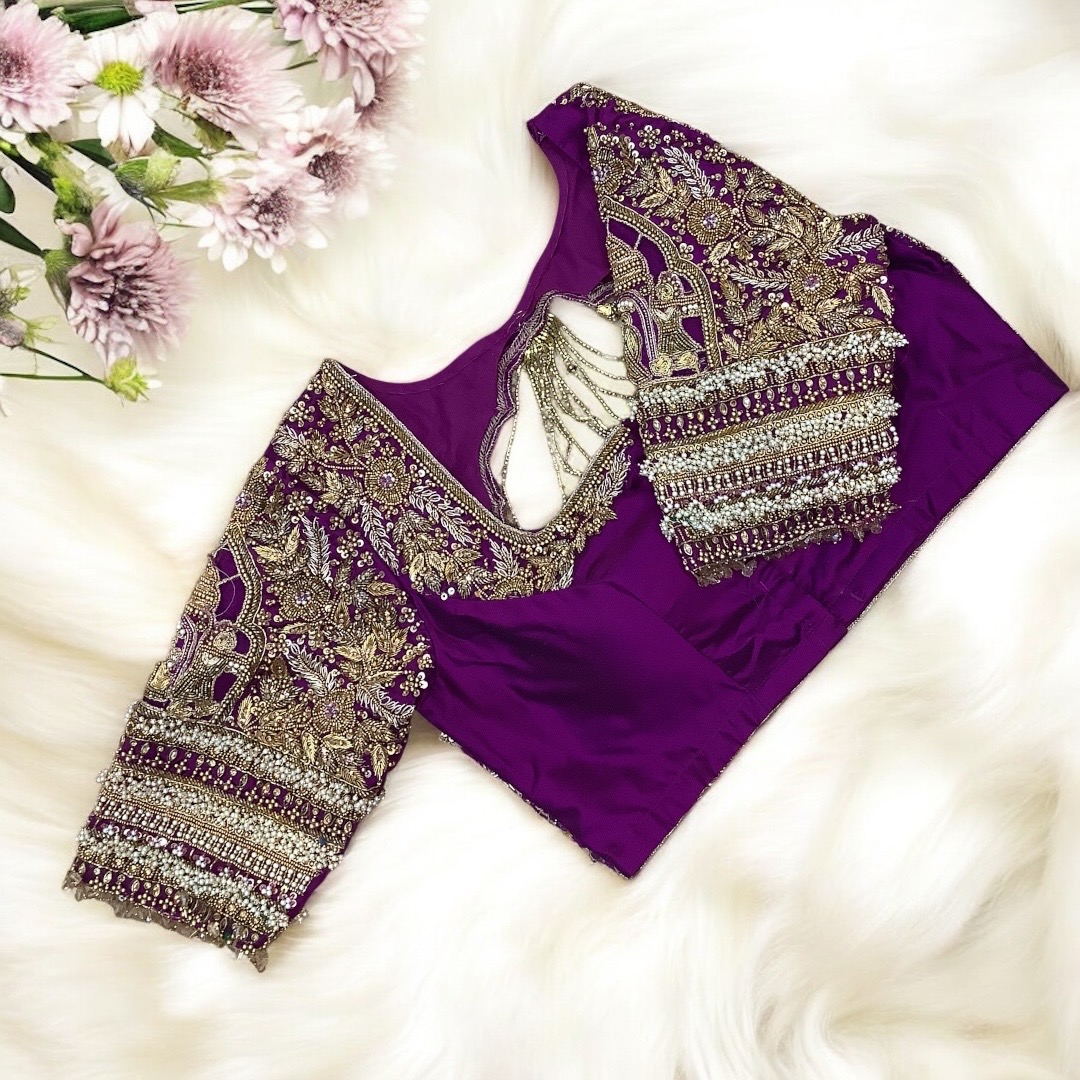 Purple bridal aari work blouse 